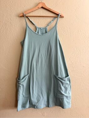 Light Sage Sleeveless Pocket Swing Tank Dress with shorts